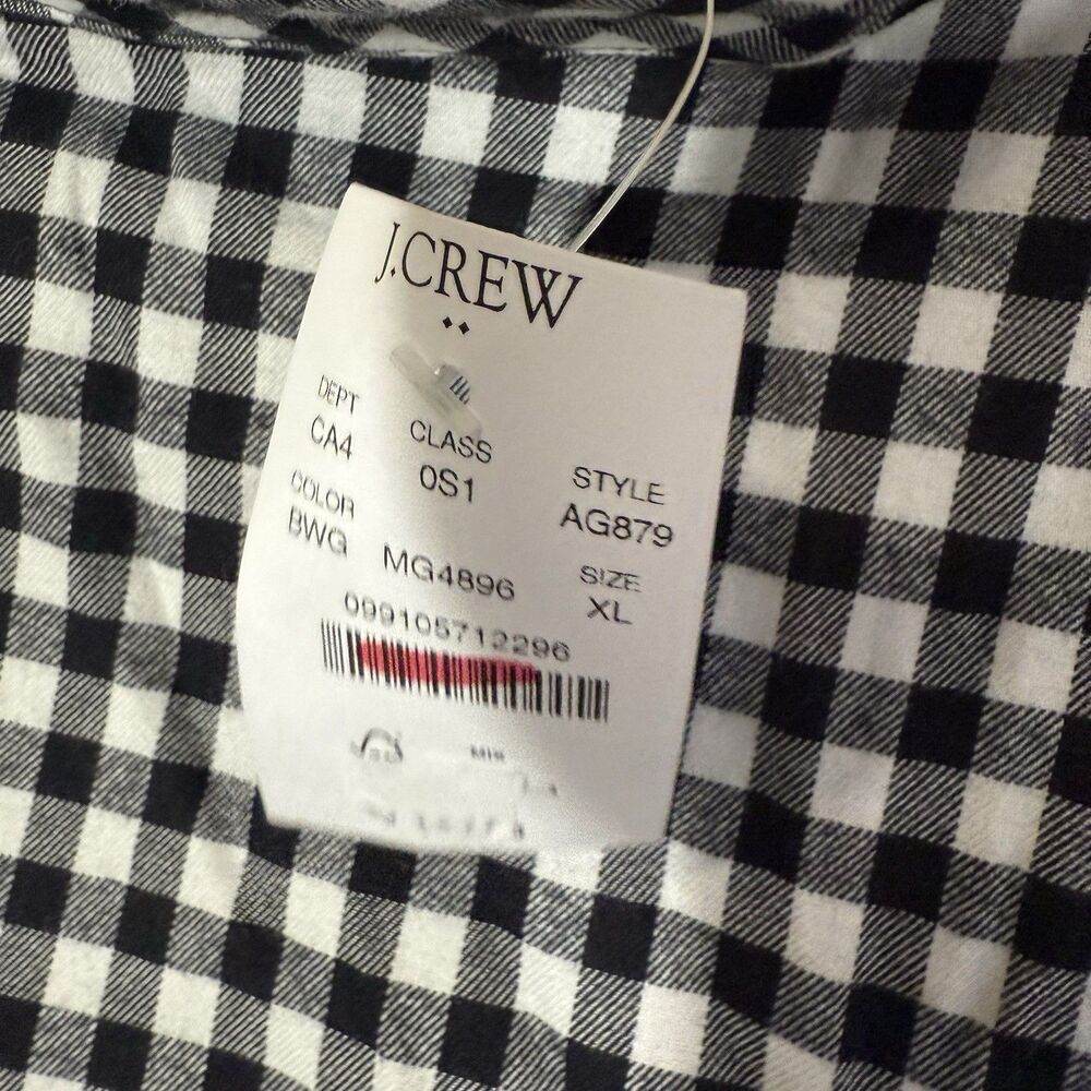 NWT J. Crew Dress AG879 Buffalo Check XL Flannel Funnel Neck Black White